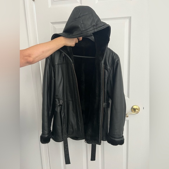 Jackets & Blazers - Heavy Black Hooded Leather Jacket